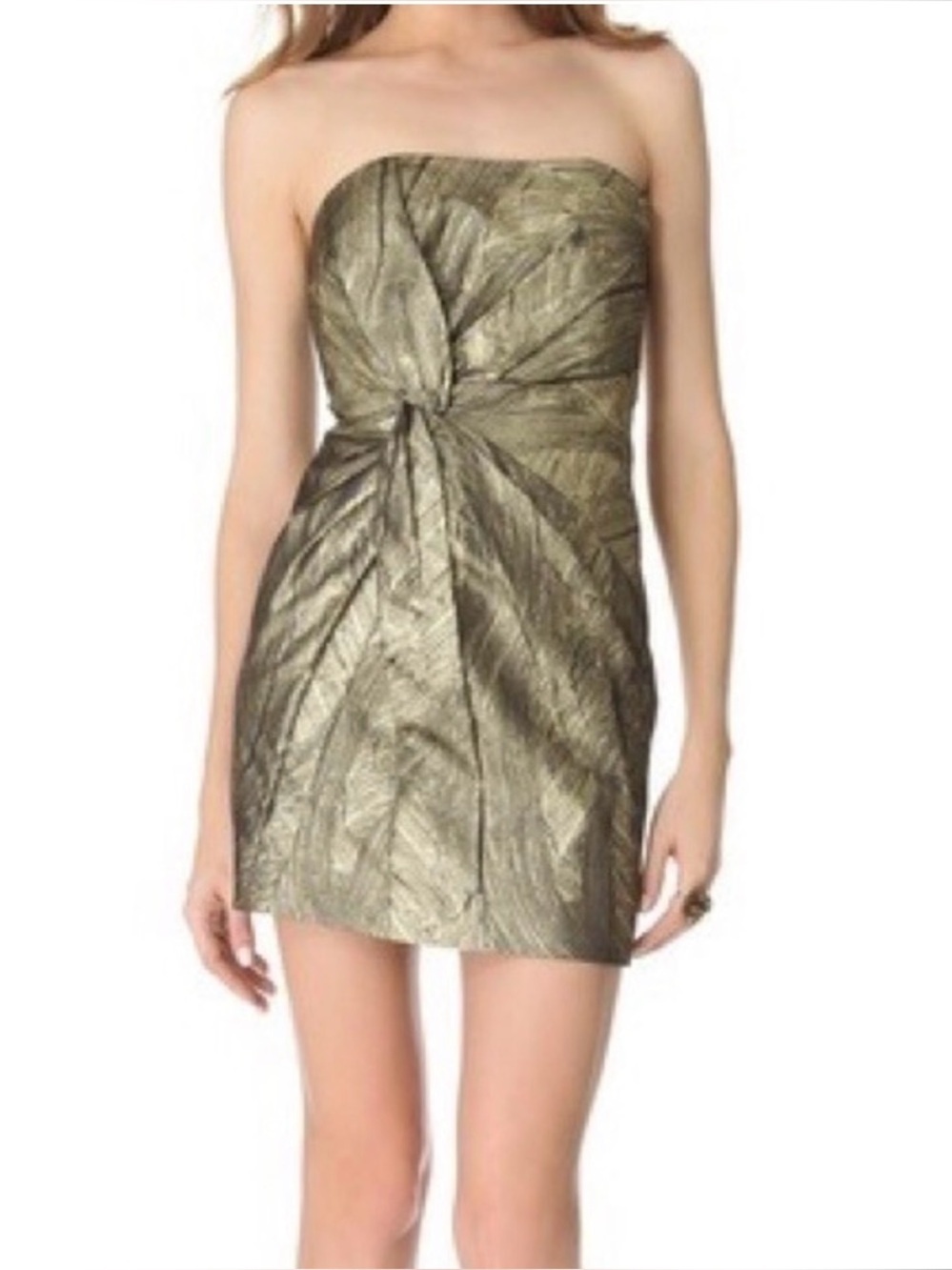 NWT Haute Hippie Gold Metallic Twist Front Strapless Mini Cocktail Dress S